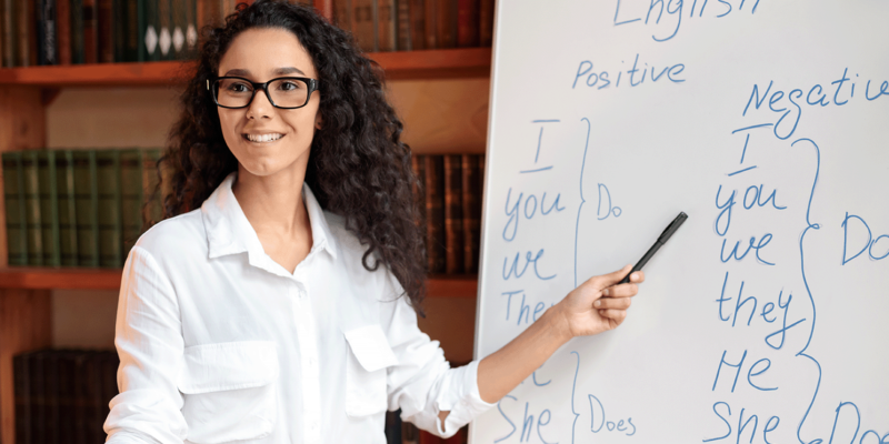 Teacher in front of whiteboard