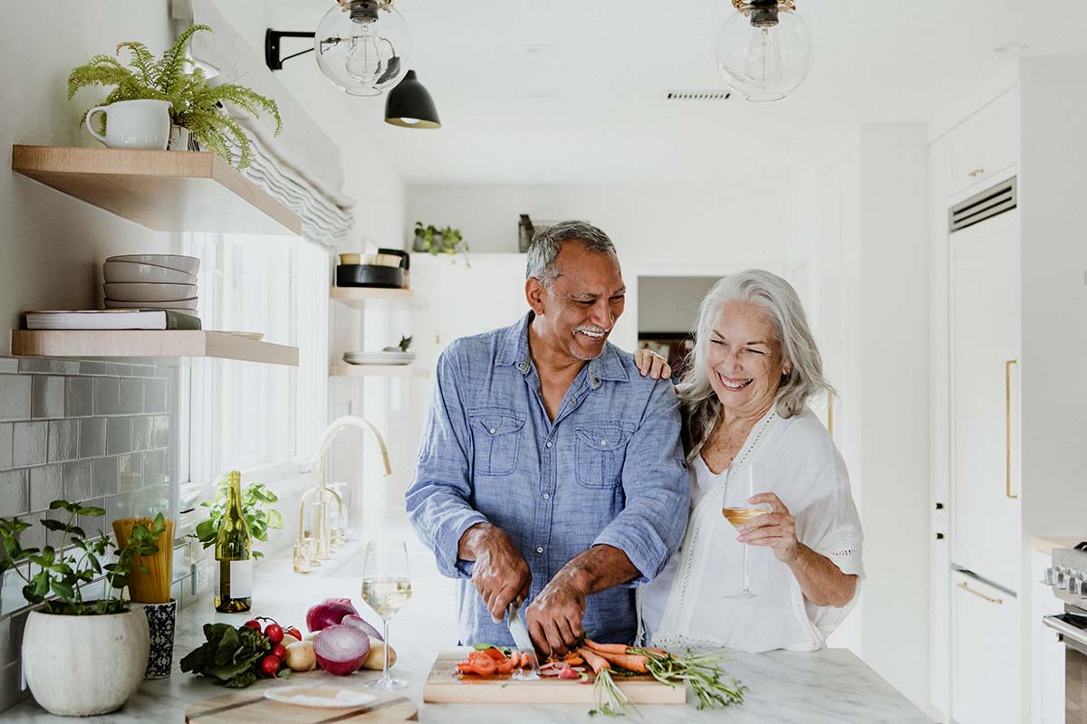 Older couple cooking