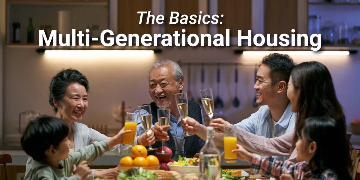 Multi-generational housing family eating around table